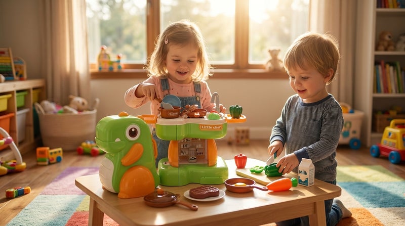 general The Baby 2-in-1 Kitchen is an interactive play set designed for toddlers to explore cooking in a fun and safe way. It includes 36 colorful pieces such as tiny appliances and plastic food items, all made from high-quality, non‑toxic plastic. The realistic stove and oven design lets children imitate daily activities and boost their social skills. Easy assembly lets kids set up the kitchen on their own, fostering independence and confidence. This compact kitchen provides ample play space to encourage creativity and imagination during every play session. - Image 3