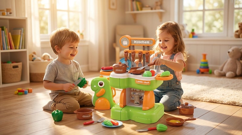 general The Baby 2-in-1 Kitchen is an interactive play set designed for toddlers to explore cooking in a fun and safe way. It includes 36 colorful pieces such as tiny appliances and plastic food items, all made from high-quality, non‑toxic plastic. The realistic stove and oven design lets children imitate daily activities and boost their social skills. Easy assembly lets kids set up the kitchen on their own, fostering independence and confidence. This compact kitchen provides ample play space to encourage creativity and imagination during every play session. - Image 1
