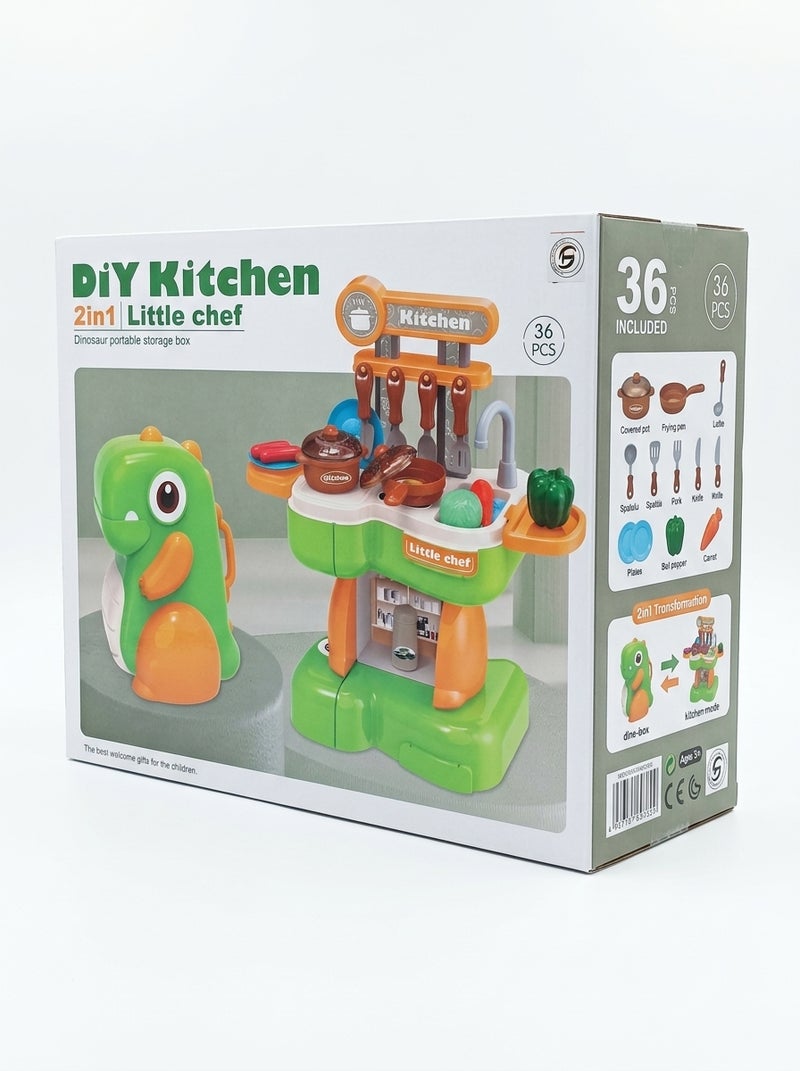 general The Baby 2-in-1 Kitchen is an interactive play set designed for toddlers to explore cooking in a fun and safe way. It includes 36 colorful pieces such as tiny appliances and plastic food items, all made from high-quality, non‑toxic plastic. The realistic stove and oven design lets children imitate daily activities and boost their social skills. Easy assembly lets kids set up the kitchen on their own, fostering independence and confidence. This compact kitchen provides ample play space to encourage creativity and imagination during every play session. - Image 4