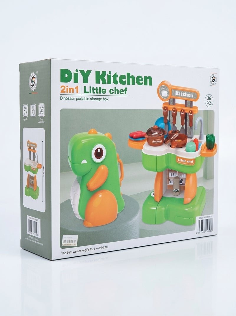 general The Baby 2-in-1 Kitchen is an interactive play set designed for toddlers to explore cooking in a fun and safe way. It includes 36 colorful pieces such as tiny appliances and plastic food items, all made from high-quality, non‑toxic plastic. The realistic stove and oven design lets children imitate daily activities and boost their social skills. Easy assembly lets kids set up the kitchen on their own, fostering independence and confidence. This compact kitchen provides ample play space to encourage creativity and imagination during every play session. - Image 5