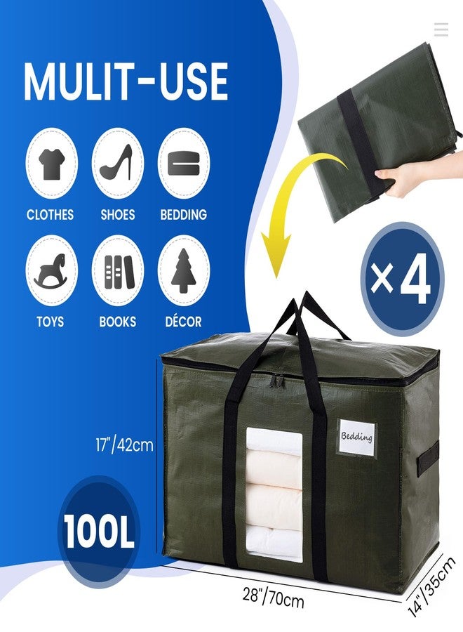 TAILI 4 Pack Green Extra Large Storage Bags, Heavy Duty Totes with Visible Window, Wrap Around Handles, Perfect for Moving - Image 2