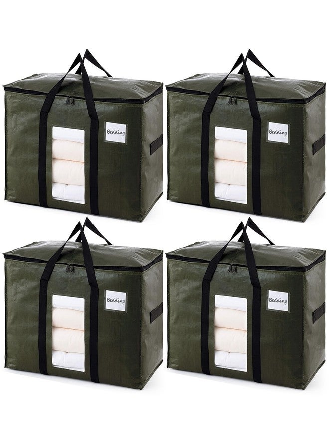 TAILI 4 Pack Green Extra Large Storage Bags, Heavy Duty Totes with Visible Window, Wrap Around Handles, Perfect for Moving - Image 1