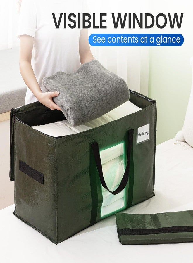 TAILI 4 Pack Green Extra Large Storage Bags, Heavy Duty Totes with Visible Window, Wrap Around Handles, Perfect for Moving - Image 3