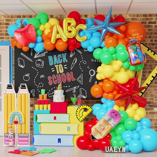 UAEYW Back to School Balloon Arch Garland Kit,152Pcs Rainbow Balloons with Pencil Apple Schoolbag ABC Foil Balloons for First Day of School Kindergarten Welcome Back To School Classroom Party Decorations - Image 1