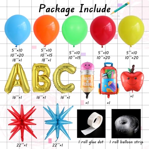 UAEYW Back to School Balloon Arch Garland Kit,152Pcs Rainbow Balloons with Pencil Apple Schoolbag ABC Foil Balloons for First Day of School Kindergarten Welcome Back To School Classroom Party Decorations - Image 2