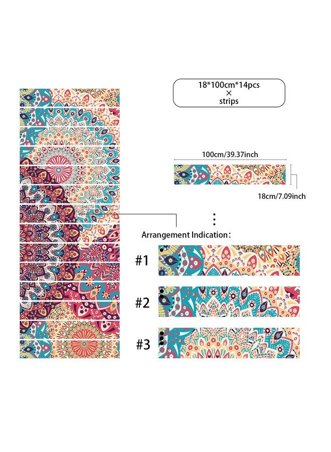 FUNLIFE 14Pcs Boho Mandala Totem Peel And Stick Stair Riser Stickers, Self Adhesive Vinyl Staircase Decals Decor For Steps, 39.37''X7.08'' Multicolor Romany Floral - Image 3