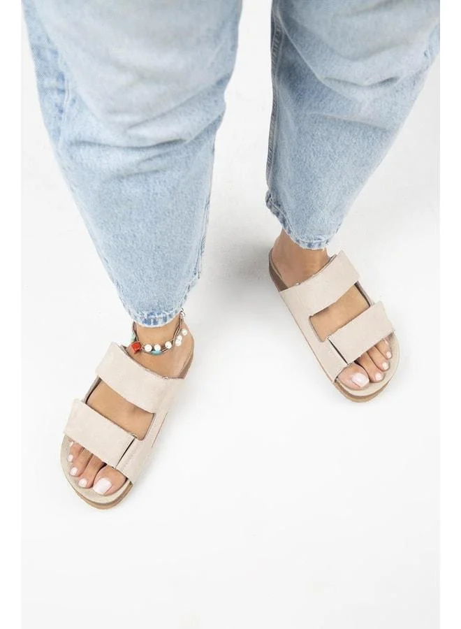 Vina Women's Genuine Leather Slip-On Beige Sandal.