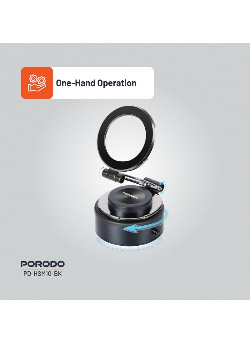 porodo - Vacuseal MagSafe Magnetic Mount with Strong Suction and Adjustable Viewing Angle / 1.5kg Absorption Capacity / MagSafe Compatible / Horizontal & Vertical / One-Hand Operation / Type-C Charging Port - Black - Image 1