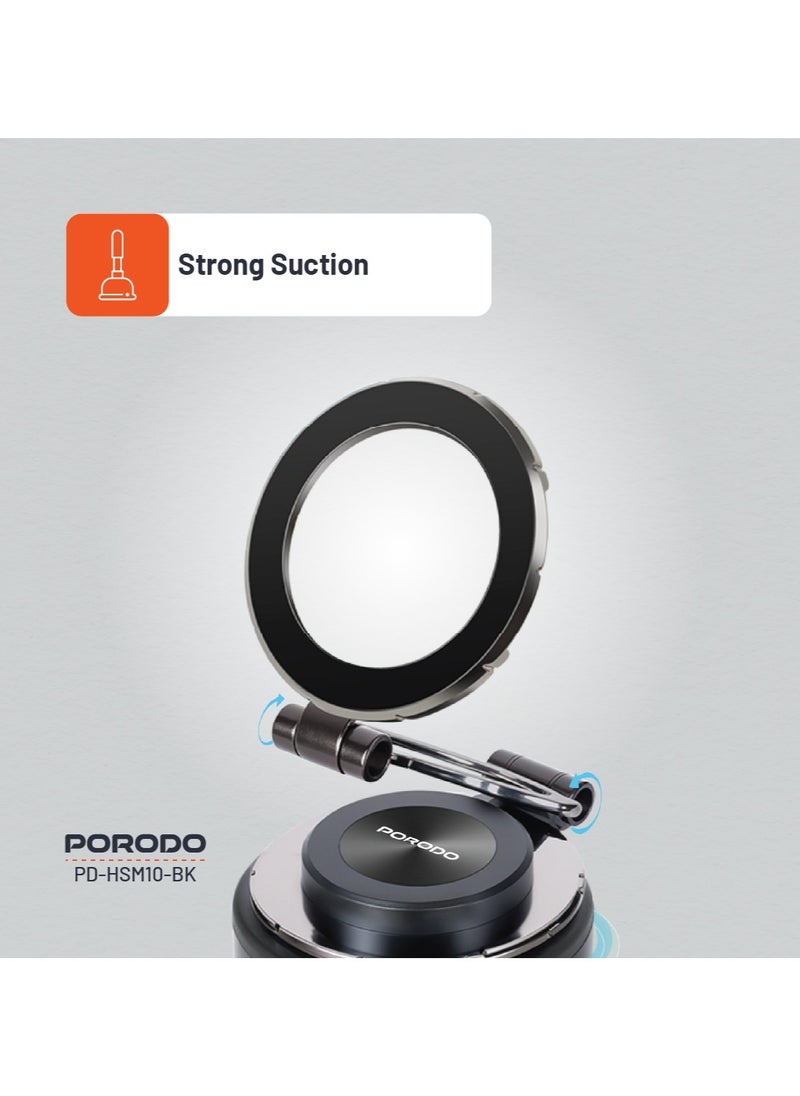 porodo - Vacuseal MagSafe Magnetic Mount with Strong Suction and Adjustable Viewing Angle / 1.5kg Absorption Capacity / MagSafe Compatible / Horizontal & Vertical / One-Hand Operation / Type-C Charging Port - Black - Image 1