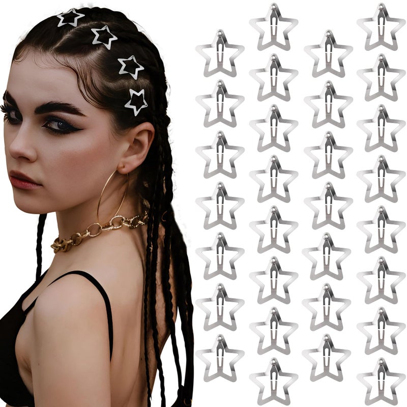 Cptots 30 Pcs Metal Star Hair Clips 2000s Y2K Snap Barrettes 1.25 In Non Slip Star Hair Accessories for Women,Silver - Image 1