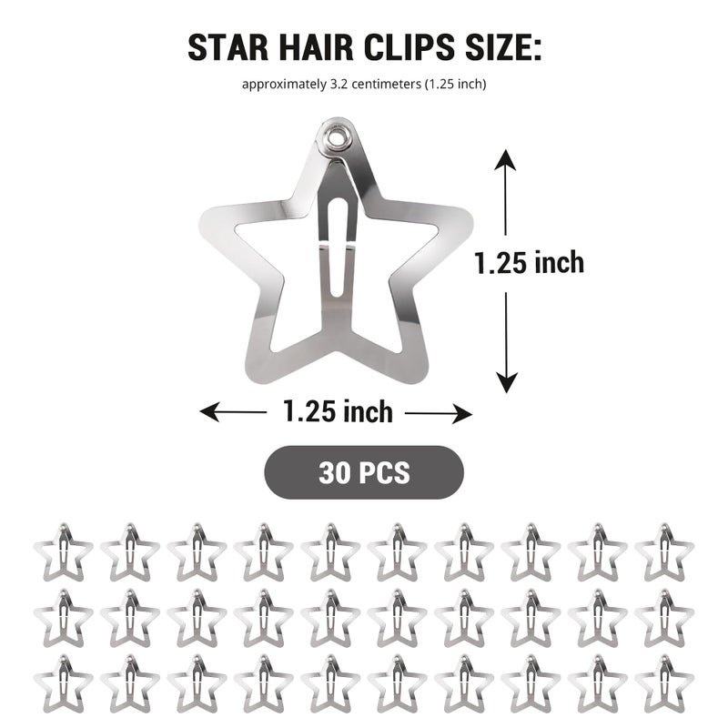 Cptots 30 Pcs Metal Star Hair Clips 2000s Y2K Snap Barrettes 1.25 In Non Slip Star Hair Accessories for Women,Silver - Image 2