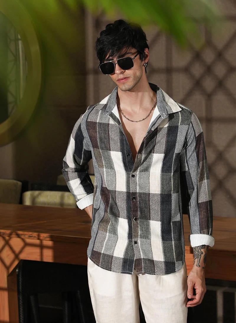 Campus Sutra Men's Multicolour Woven-Block Oversized Shirt For Casual Wear | Spread Collar | Long Sleeve | Button Closure | Oversized Shirt Crafted With Comfort Fit For Everyday Wear