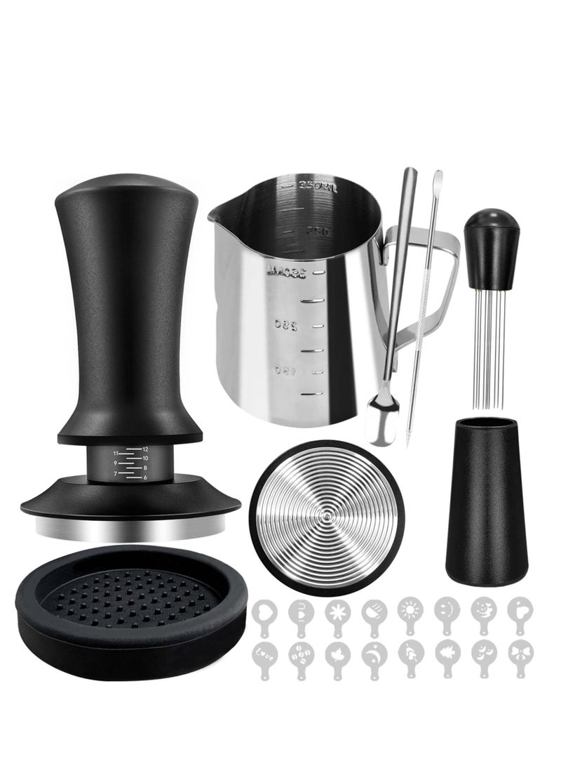 XiuWoo 22 PCS Coffee Tamper Set, Espresso Accessories Barista Kit, with 51mm Espresso Tamper, WDT Tool, Frothing Pitcher 350 ml, Latte Art Pen, Coffee Stirrer, Tamper Mat - Image 1