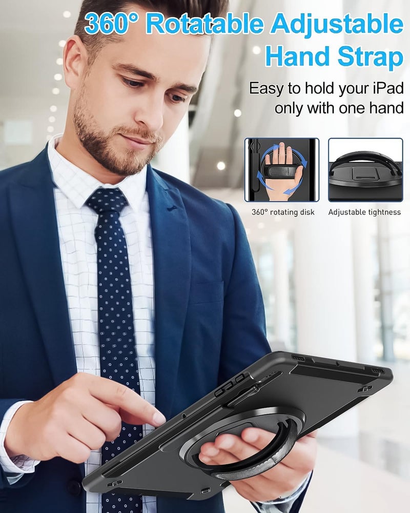 Vermaney For Samsung Galaxy Tab S8 Ultra Case, 14.6-Inch Military Grade Shockproof Tablet Cover With 360° Swivel Stand Handle, Pen Holder And Shoulder Strap Black - Image 5