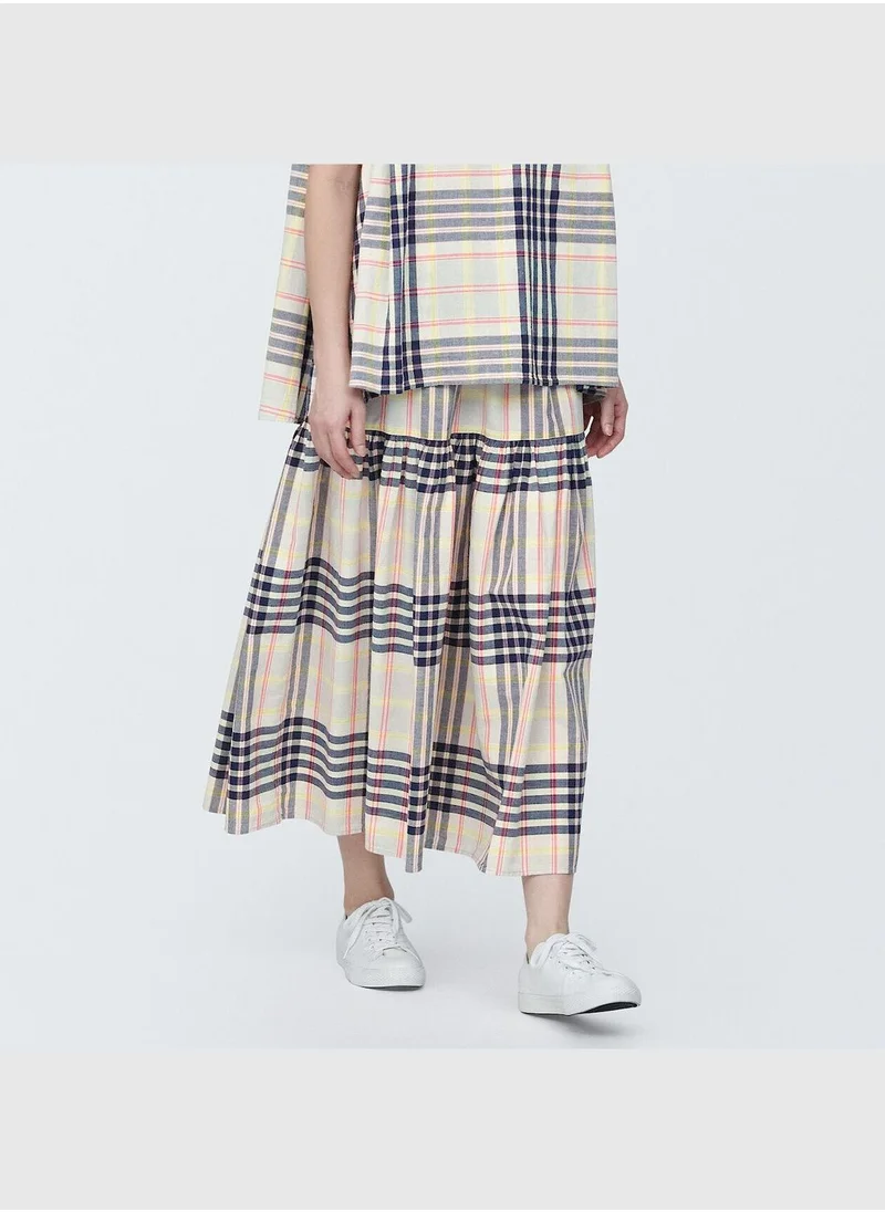 MUJI Madras Check Flare Skirt
