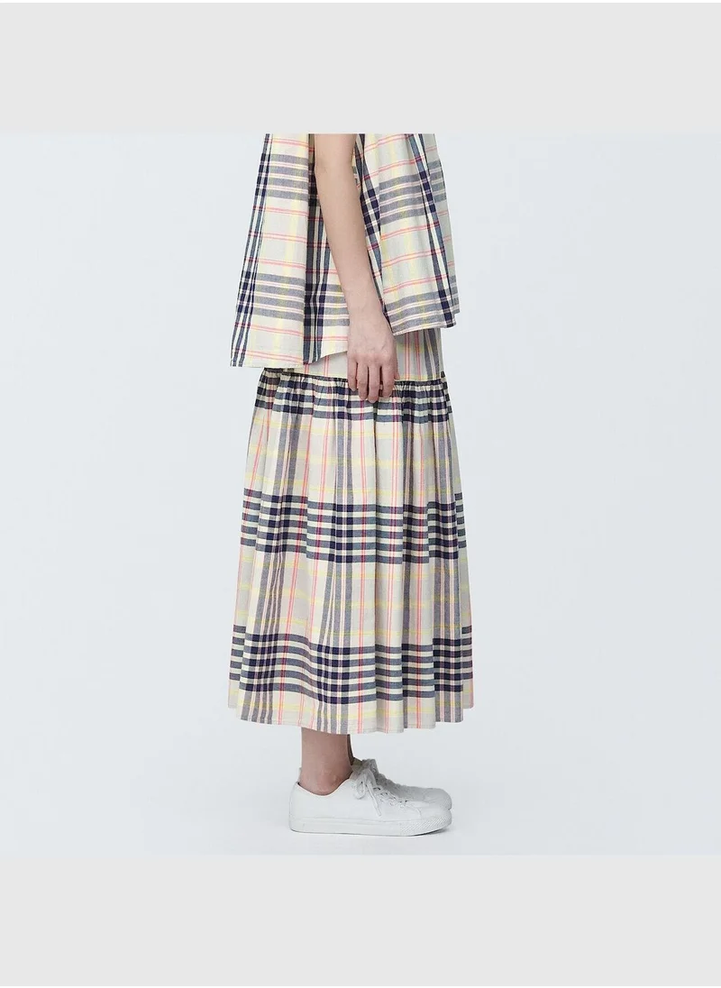 MUJI Madras Check Flare Skirt