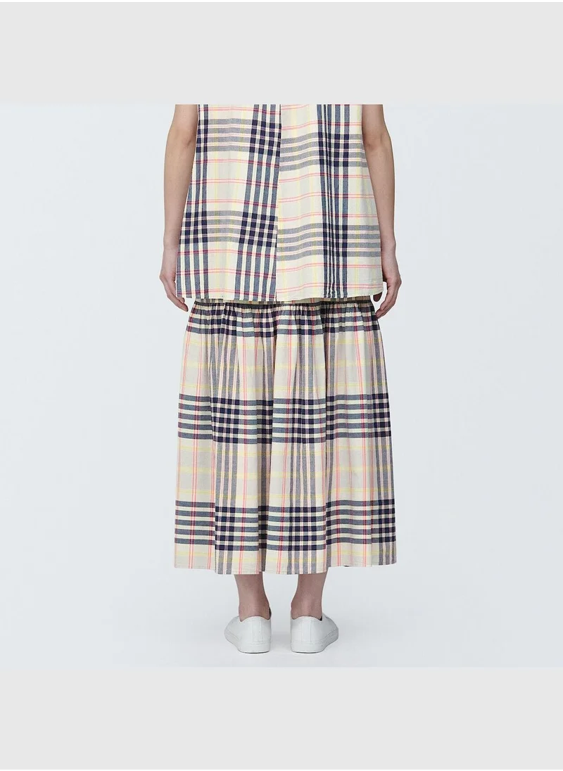 MUJI Madras Check Flare Skirt
