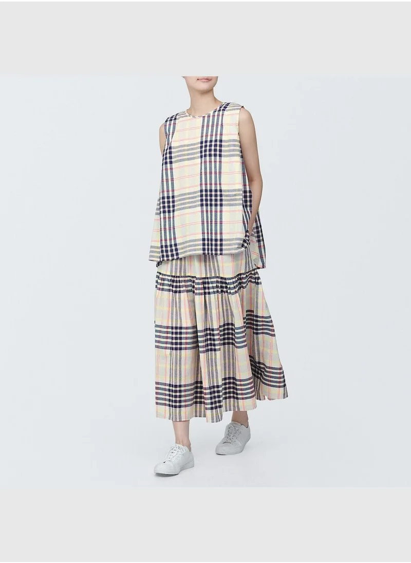 MUJI Madras Check Flare Skirt