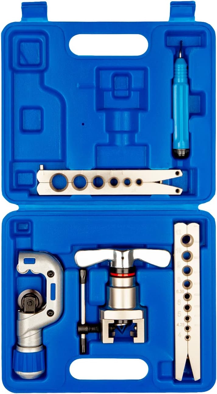 Wostore Flaring Tools Set 2 Flaring Bar for 15 Dies Sizes Eccentric Cone Refrigeration HVAC with Tube Cutter and Reamer - Image 1