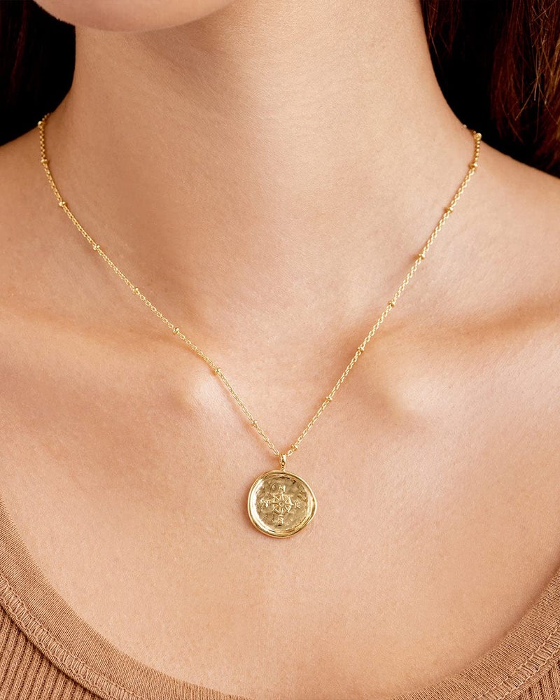 gorjana - Compass Coin Pendant Necklace 3/4 inch - 18k Gold Plated - Adjustable 17-19 inch Chain - Spring Ring Closure - Long-Lasting - Image 3