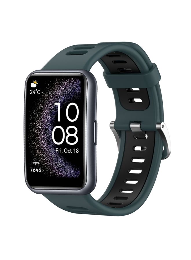 Replacement Strap For Huawei Watch Fit Special Edition Two-Color Silicone Watch Band Olive Green+Black