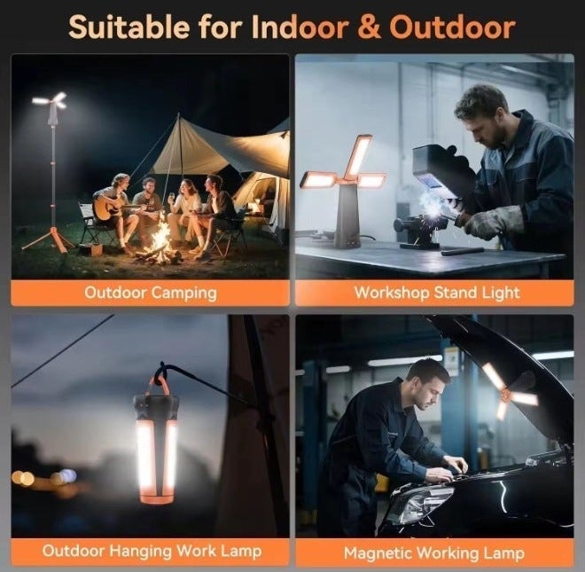 general 4-in-1 Rechargeable LED Work Light with Tripod Stand – Telescopic Outdoor Camping Lamp, Magnetic Base, & 10000mAh Power Bank – Adjustable Height (up to 78") – Orange & Black - Image 3