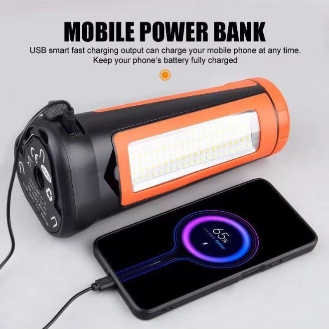 general 4-in-1 Rechargeable LED Work Light with Tripod Stand – Telescopic Outdoor Camping Lamp, Magnetic Base, & 10000mAh Power Bank – Adjustable Height (up to 78") – Orange & Black - Image 2