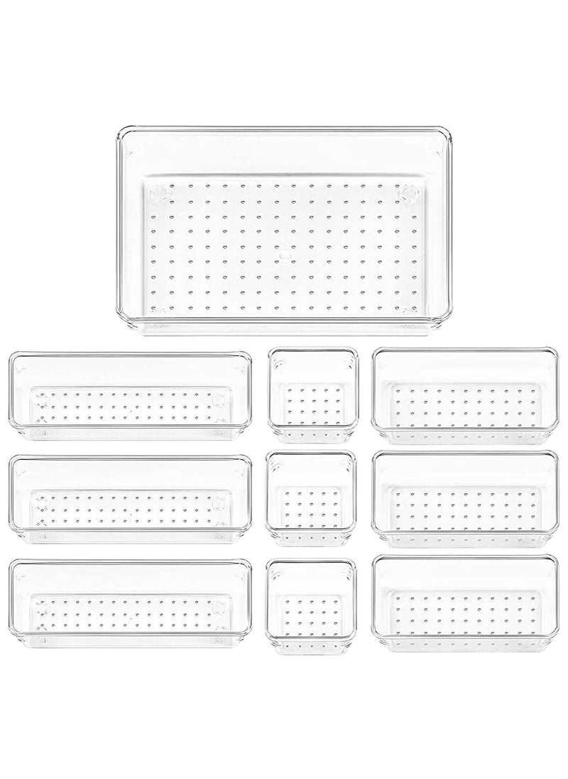 Generic 10-Piece Multi-Sized Non-Slip Drawer Organizer Trays, Clear Plastic, Ideal for Desk, Dresser, Kitchen & Bathroom, Store Makeup, Kitchen Utensils, Jewelry & More  - Image 1