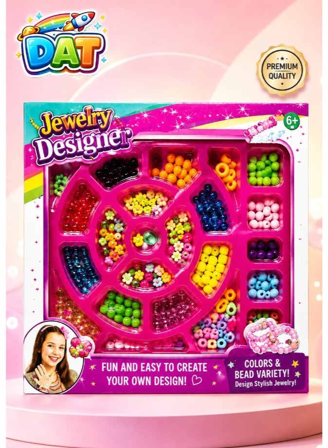 DAT Jewelry Designer DIY Bead Set with Rotating Wheel - Beading Kit 500+ Colorful Beads for Kids - Image 1