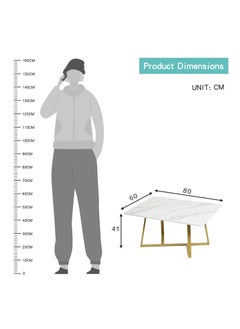 Home Elements HOME ELEMENTS Rectangular Coffee Table for Living Room Center Table with Open Minimalist Space Design Metal Frame Engineered Wood Marble Texture Look Top Easy Assembly DIY - 80x60x41cm (White)  - Image 2