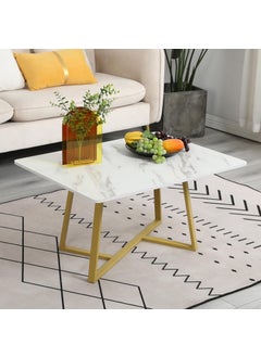 Home Elements HOME ELEMENTS Rectangular Coffee Table for Living Room Center Table with Open Minimalist Space Design Metal Frame Engineered Wood Marble Texture Look Top Easy Assembly DIY - 80x60x41cm (White)  - Image 4