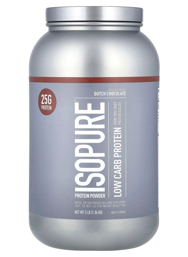 Isopure مسحوق بروتين منخفض الكربوهيدرات بنكهة الشوكولاتة الهولندية 3 رطل (1.36 كجم) - Image 1