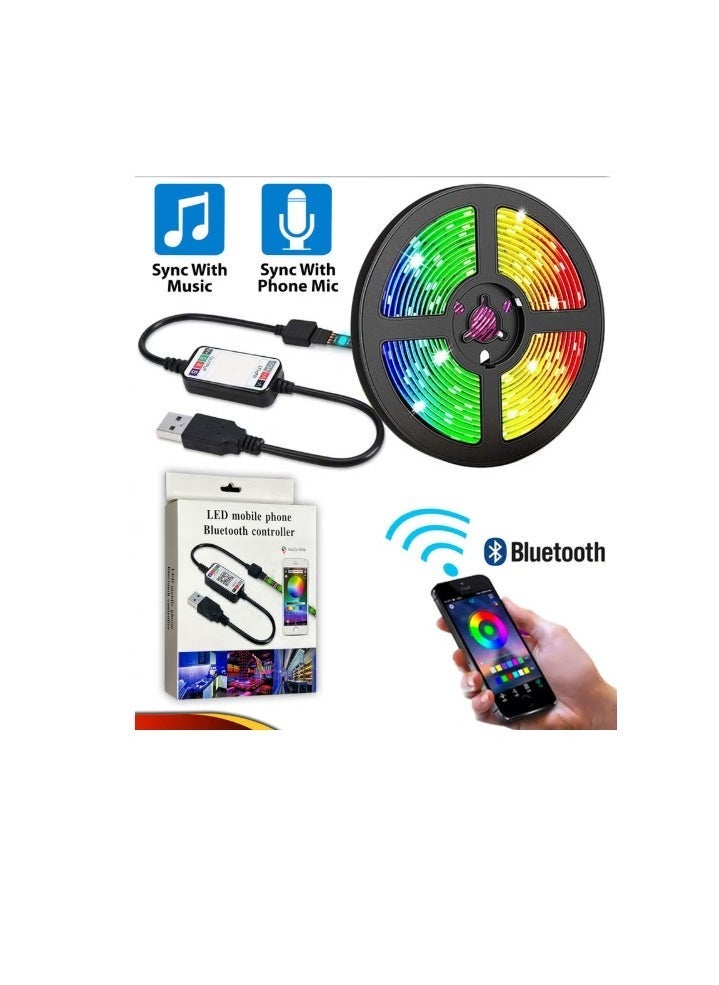 TIGER شريط إضاءة LED ذكي مرن بلوتوث RGB بطول 5 متر مع طاقة USB - شريط إضاءة LED متعدد الألوان يتميز بمزامنة الموسيقى، والتحكم عبر تطبيق الهاتف المحمول، وأنماط إضاءة قابلة للتخصيص - مثالي لتزيين المنزل، وغرف النوم، والمطابخ، وداخل السيارات، والحفلات، والأجواء الخارجية - Image 1