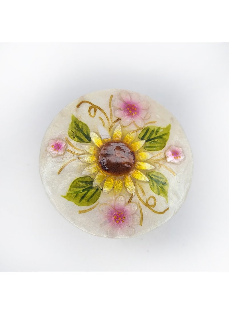 evinizdeki okyanus esintisi turkuaz hediyelik Ocean breeze turquoise gift for your home Small Mother of Pearl Round-Sunflower Box  - Image 2