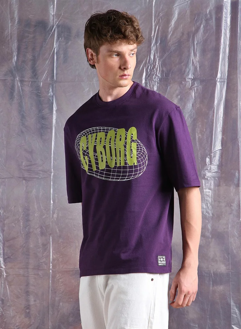 Hubberholme Men Cyborg Graphic Printed Oversized Fit T-Shirt
