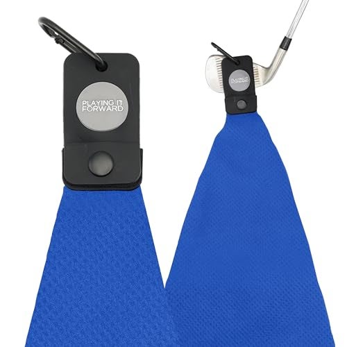 Playing It Forward Magnetic Golf Towels for Golf Bags with Clip Ultra Strong Magnet Waffle Weave Microfiber Towel for Secure Hold on Bags Carts Ideal Club Cleaner Accessories Bright Blue
