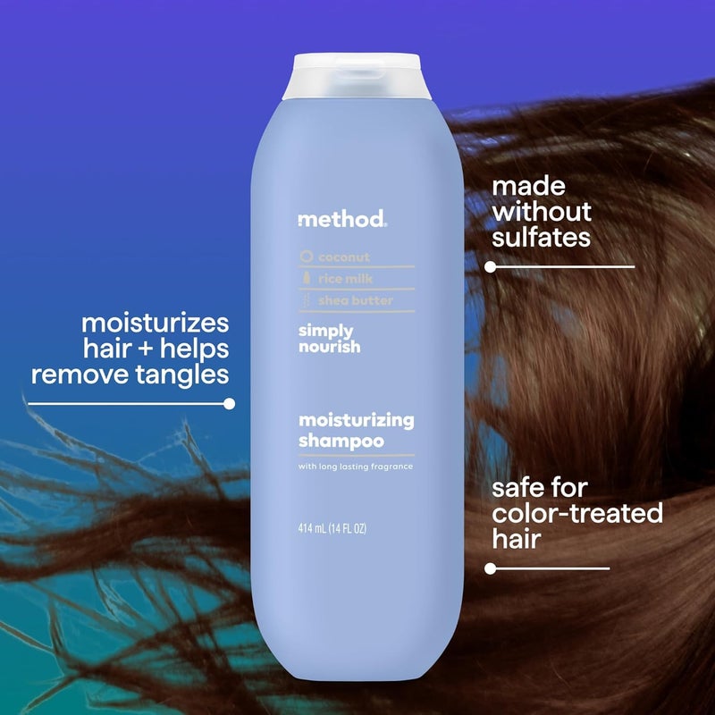 Method Moisturizing Shampoo, Simply Nourish with Shea Butter, Coconut, and Rice Milk Scent Notes, Paraben and Sulfate Free, 14 oz (Pack of 1) - Image 3