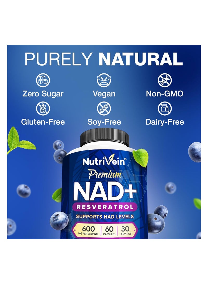 Nutrivein Premium NAD + Resveratrol Supplement 600 mg - 30 Servings (60 Capsules): Powerful Synergistic NAD Resveratrol Supplement - Aging, Cognition, Metabolism, & Overall Well-Being - Image 3