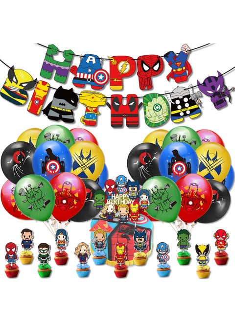 Birthday Party Decoration,Spider Man Superhero League Birthday Party Supplies,Marvel Birthday Banner,Superhero Balloons,Spiderman Cake Decoration Set