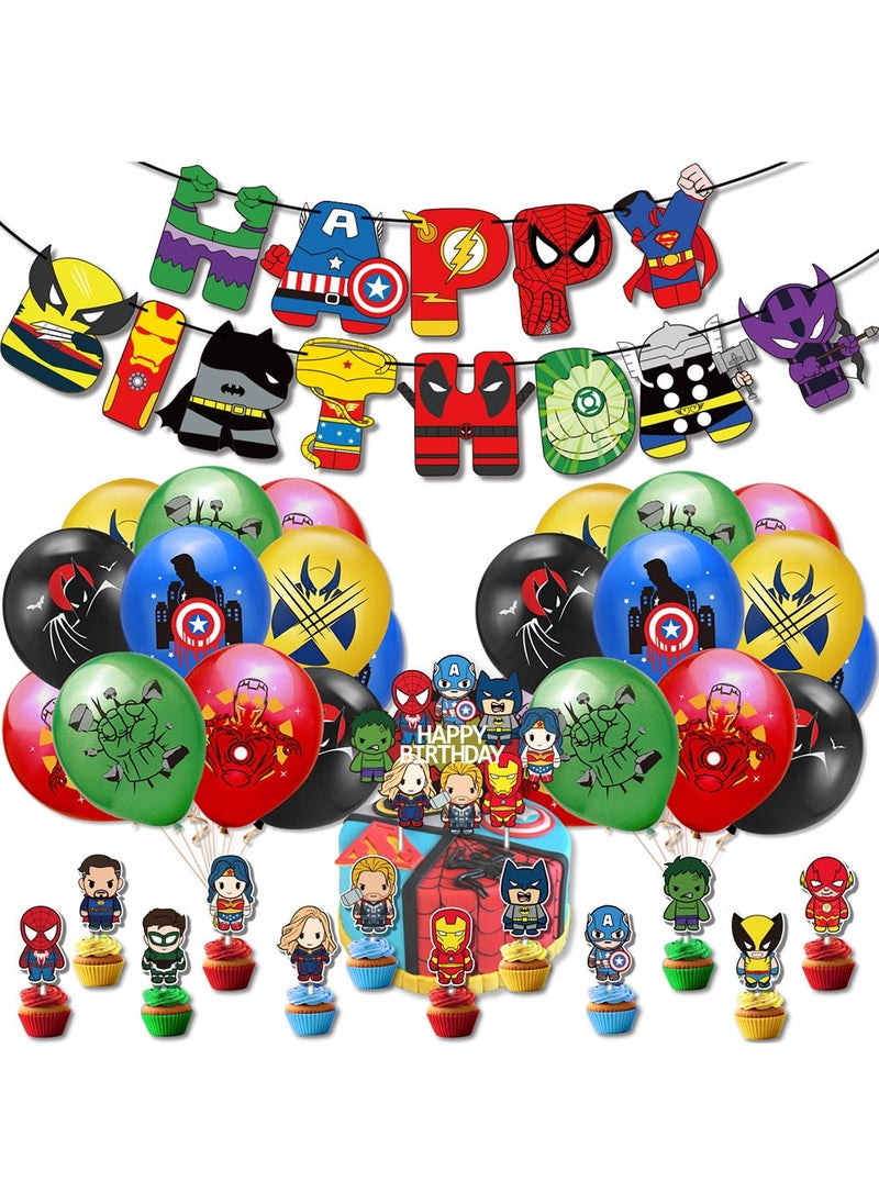 Superhero Birthday Party Decoration,Spider Man Superhero League Birthday Party Supplies,Marvel Birthday Banner,Superhero Balloons,Spiderman Cake Decoration Set  - Image 1