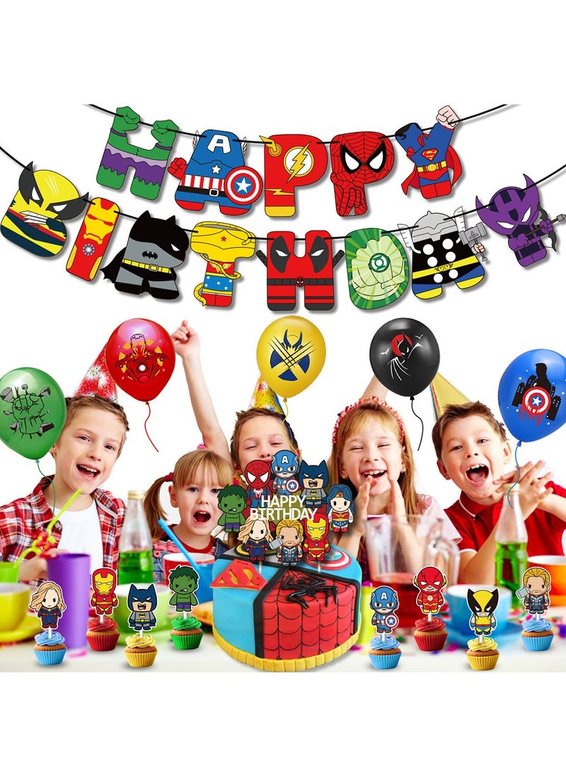 Superhero Birthday Party Decoration,Spider Man Superhero League Birthday Party Supplies,Marvel Birthday Banner,Superhero Balloons,Spiderman Cake Decoration Set  - Image 5
