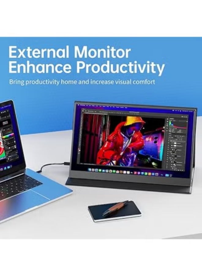 15.6" Portable FHD Frameless Monitor – Travel-Friendly USB-C & HDMI Display with Speakers for Laptop, PC & Gaming - Image 2