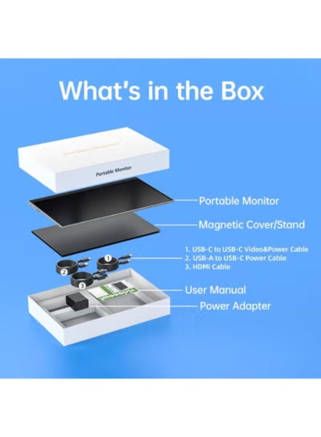 15.6" Portable FHD Frameless Monitor – Travel-Friendly USB-C & HDMI Display with Speakers for Laptop, PC & Gaming - Image 4