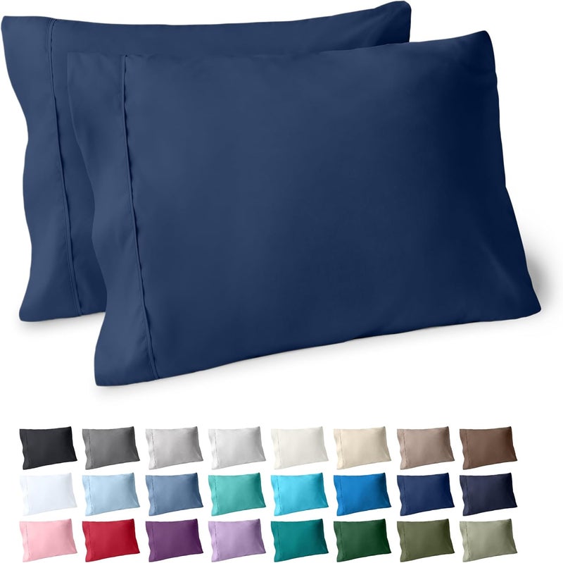 Bare Home Microfiber Pillow Cases - Standard/Queen Size Set of 2 - Cooling Pillowcases - Double Brushed - Dark Blue Pillowcases 2 Pack - Easy Care (Standard Pillowcase Set of 2, Dark Blue) - Image 1