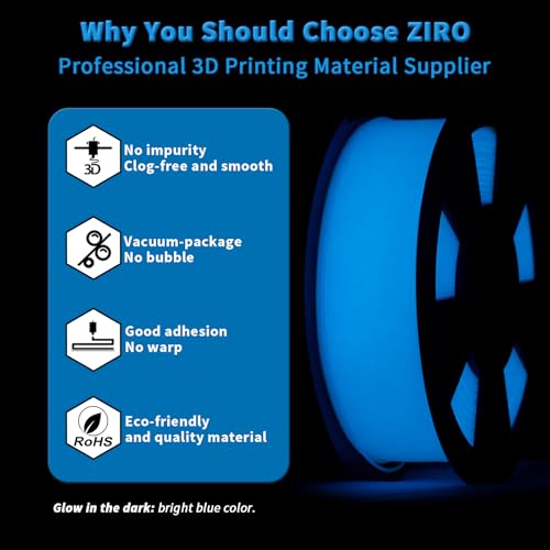 ZIRO Glow in The Dark Filament, PLA Filament 1.75mm, Luminous 3D Printer Material, Strong Glow Effect 1KG(2.2lbs) Spool, Dimensional Accuracy +/- 0.03mm, fit Most FDM 3D Printers, Blue - Image 3