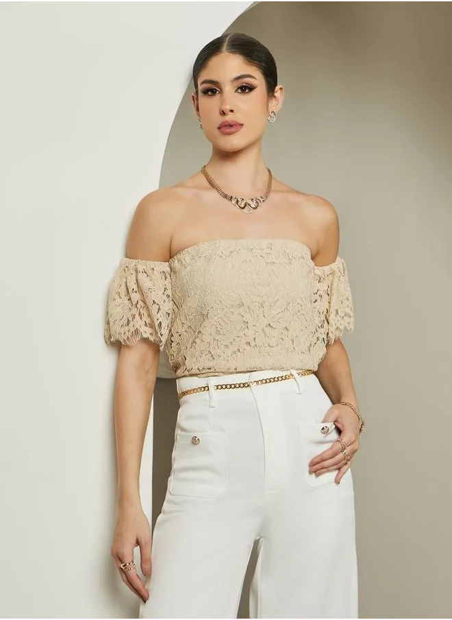 Styli Bandeau Neck Scalloped Hem Lined Top