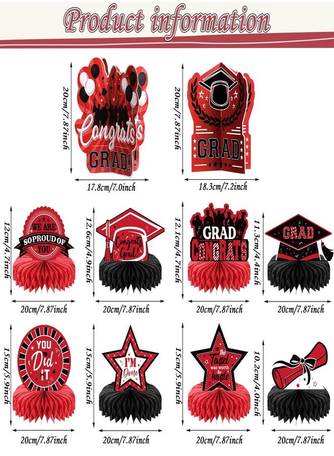 Yisong 10 Pcs Red Graduation Table Decorations 2026, Graduation Centerpieces for Tables, Class of 2026 Congrats Grad Honeycomb Centerpieces, Grad Table Toppers for Party Supplies - Image 4