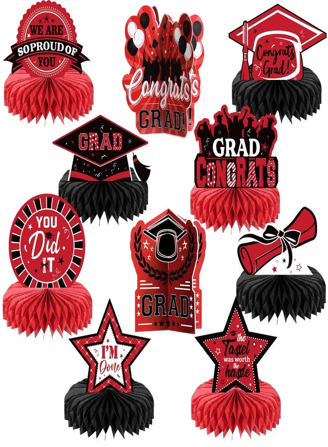 Yisong 10 Pcs Red Graduation Table Decorations 2026, Graduation Centerpieces for Tables, Class of 2026 Congrats Grad Honeycomb Centerpieces, Grad Table Toppers for Party Supplies - Image 1