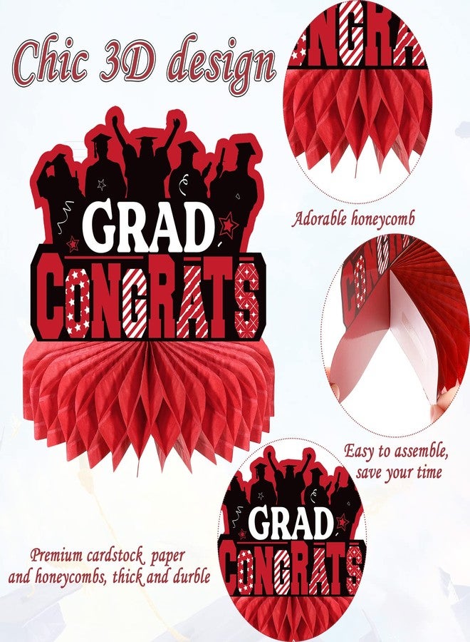 Yisong 10 Pcs Red Graduation Table Decorations 2026, Graduation Centerpieces for Tables, Class of 2026 Congrats Grad Honeycomb Centerpieces, Grad Table Toppers for Party Supplies - Image 2