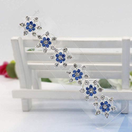 canjoyn 20 Pcs Snowflake Spin Hair Pins Swirl Hair Twists Coils Hair Clips Wedding Bridal Gem Rhinestone Metal Spiral Twist Bun Hair Pins Hair Accessories Jewel Hair Pin (Blue) - Image 3
